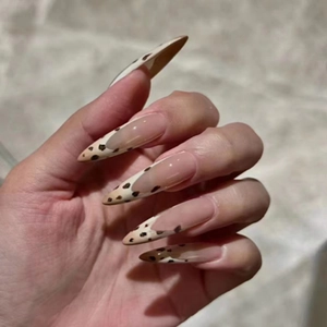 Faux Ongles à Presser en Plastique ABS Longue Amande Imprimé Léopard Français Amovibles Stiletto Avec Colle pour Femmes Manucure