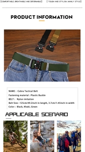 Detail view of 125cm cobra tactical belt showing black buckle and nylon strap texture