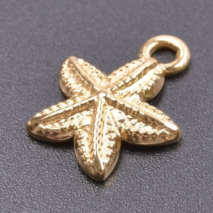 Golden starfish pendant with textured surface relief on a black background