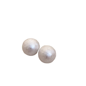 Minimalist white faux cotton pearl stud earrings with a unique textured matte finish