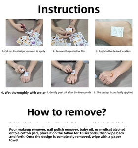 Step-by-step instructions for applying and removing colorful Y2K cat cartoon tattoo stickers