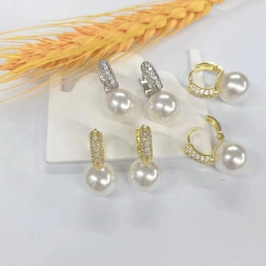 Geometric U-Shaped Drop Earrings Copper Cubic Zirconia White Imitation Artificial Pearl Elegant Niche Design Jewelry For Women