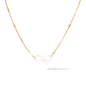 Elegant 18k gold plated stainless steel bow necklace with white pearls for women