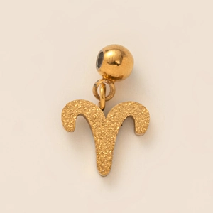 Golden Aries zodiac symbol pendant with frosted sandblast finish and spherical bail