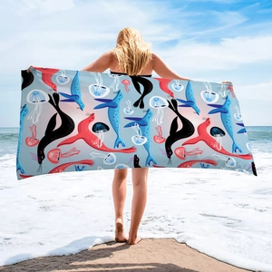Quick-dry rectangular beach towel with marine animal seal and jellyfish print