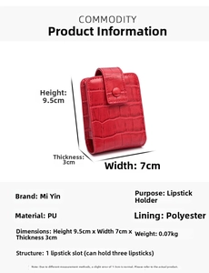 Macro detail of red crocodile embossed PU leather lipstick case with magnetic flap closure