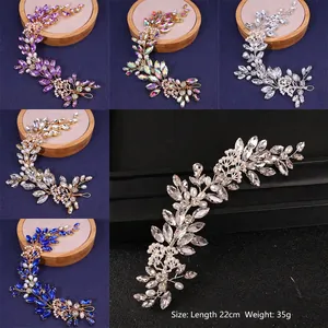 Rhinestone Artificial Pearl Bridal Headband Hand Woven Crystal Hair Vine Wedding Hair Accessory Leaf Vine Headpiece For Women