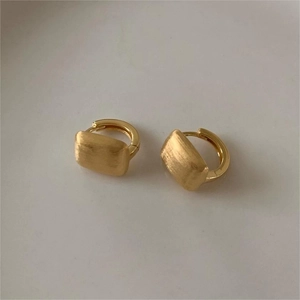 Minimalist 925 sterling silver hoop earrings with a brushed gold square texture finish