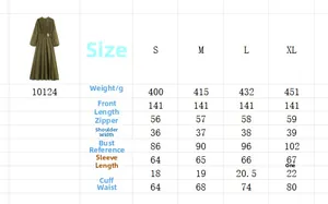 Detailed size chart for elegant pleated chiffon maxi dress with metal accents