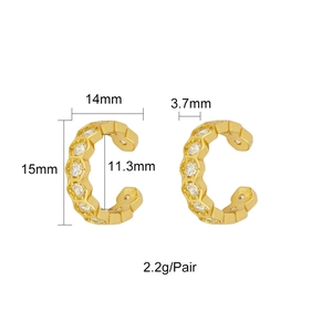Detaillierte Größenparameter von goldenen Zirkon C-Ohrklemmen mit Maßen und Gewicht
