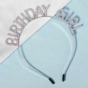 Silver birthday girl headband with colorful rhinestones for women's party accessory