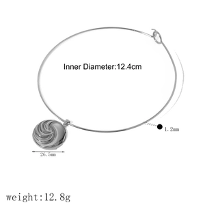 Technical diagram of silver swirl pendant bangle with dimensions and weight specs