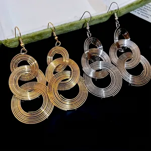 European Multi Layered Spiral Circle Hollow Metal Dangle Earrings High End Minimalist Geometric Jewelry For Women