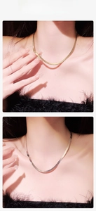 Flat snake bone chain necklace in gold and silver finish with high mirror polish