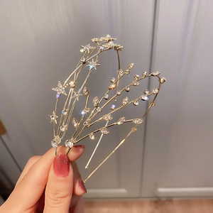 Elegant gold metal headband set with sparkling crystals and stars for women hairstyles