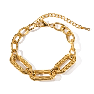 18k gold plated stainless steel chunky chain bracelet with textured mixed links