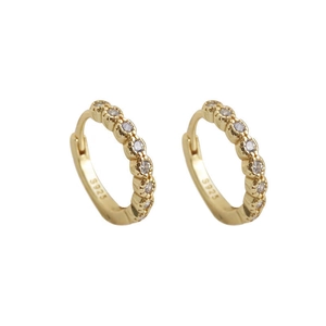 Elegant gold S925 sterling silver hoop earrings with shimmering clear cubic zirconia stones