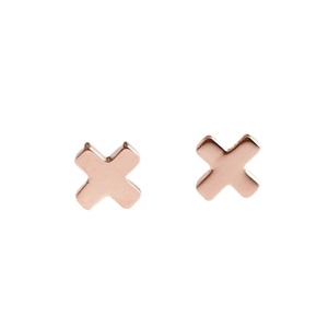 Minimalist X-shaped cross earrings in polished rose gold stainless steel for women