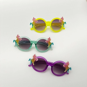 Kids' unicorn glitter sunglasses set in transparent yellow, green and purple colors