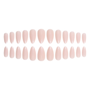 24pcs nude pink almond press-on nails with glossy finish displayed on a white background
