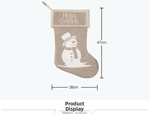 Linen Christmas stocking bag with snowman print and dimensions 47x26 cm detail