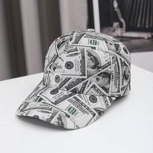 Casquette de Baseball Imprimé Billets à la Mode en Sergé de Coton Réglable Motif Billet de Dollar pour Homme et Femme