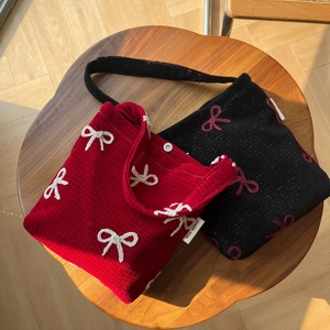 Sac À Main Doux Pour Femmes Avec Broderie De Nœuds Sac Sous L'Aisselle En Velours Côtelé Avec Boucle Magnétique