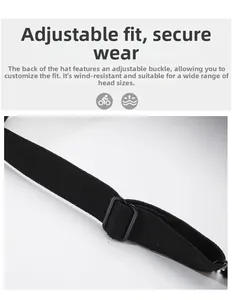 Close-up of black adjustable elastic strap and buckle on a sports visor for a custom fit