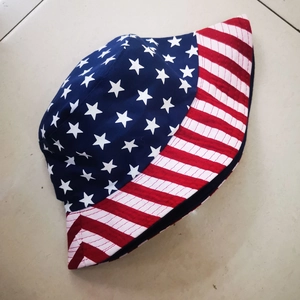 Detailed top-down view of the American flag bucket hat with stars and stripes pattern