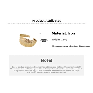 Detail of gold mesh bangle showing 6cm inner diameter and 22.6g iron material weight