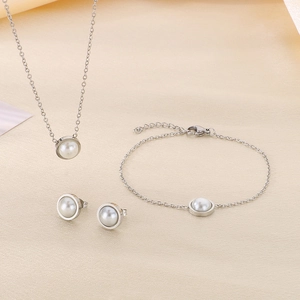 Parure élégante de style français avec perles de nacre, collier, bracelet et boucles