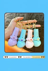 Creative microphone-shaped voice recording keychain pendants in purple pink and blue