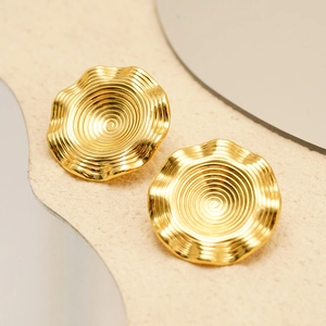 Polierte 18K vergoldete Edelstahl-Ohrstecker mit spiralförmigem Wellendesign