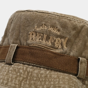 Distressed western cowboy bucket hat with Swat in the BELFRY embroidery in khaki cotton