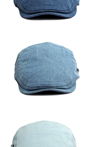 Detaillierter Vergleich von drei Vintage-Denim-Schiebermützen in Dunkel-, Mittel- und Hellblau