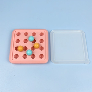 Pink 16-cavity square silicone ice ball mold with semi-transparent lid for candies