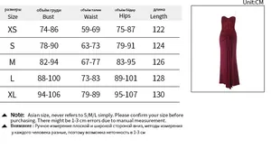 Detailed size chart for evening dress showing bust waist hips and length measurements
