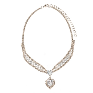 Elegant silver heart necklace with V-shaped marquise crystals and cubic zirconia pendant