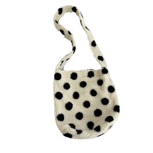 Chic black and white polka dot fuzzy plush shoulder bag for women with large capacity