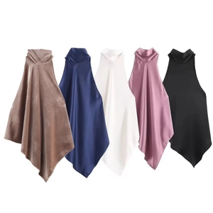 Débardeur Dos Nu En Satin Pour Femmes Sexy Ourlet Asymétrique Col Bénitier Coupe Ajustée Fête Cami