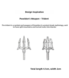 Technical drawing of trident pendant with dimensions 4.1cm length and 2cm width