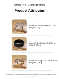 Detail specifications and weights for acrylic, resin, and metal geometric bangles