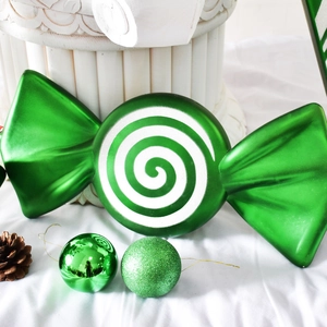 40CM green painted candy Christmas hanging ornament with white spiral glitter details