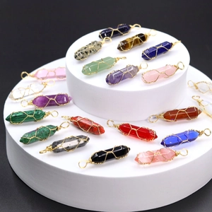 Natural Crystal Stone Pendant Wire Wrapped Hexagonal Column Gemstone Bullet Shape Handmade Jewelry For Women Men