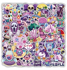 Detailed set of pastel goth waterproof stickers with skulls and magical motifs