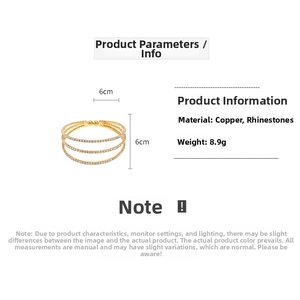 Detailed specs of gold three-layer rhinestone bracelet, 6cm diameter, weight 8.9g