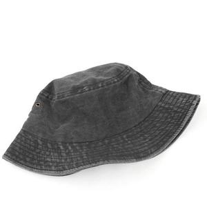 Classic dark grey washed denim bucket hat for men and women featuring metal side eyelets