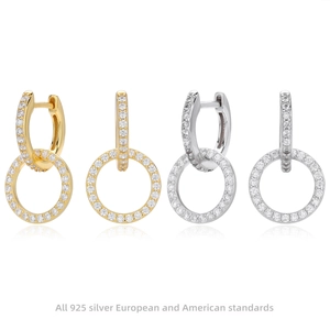 Luxury 925 Sterling Silver Double Hoop Earrings For Women Sparkling Zirconia Pave Geometric Circle Drop Earrings Fashion Jewelry
