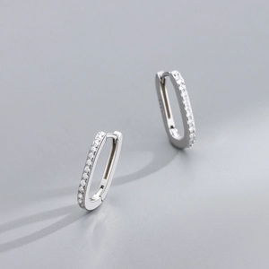 Elegant S925 sterling silver rectangular hoop earrings with sparkling cubic zirconia pavé