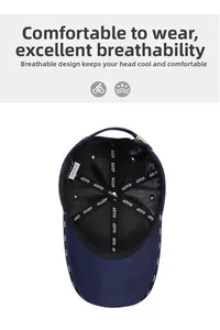 Vue détaillée de l'intérieur d'une casquette bleue montrant les coutures et la doublure